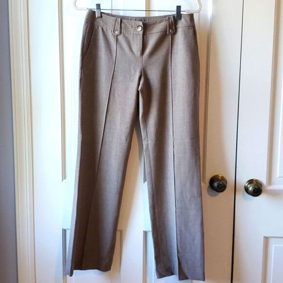 ANN TAYLOR TAN HEATHERED STRAIGHT LEG LOW RISE PANTS SIZE 4P OFFICE WORK - Picture 1 of 7